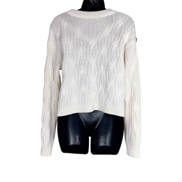 ALICE + OLIVIA Cream Beau Relaxed Fit Black Bow Detail Cable Sweater Small - Picture 4 of 7